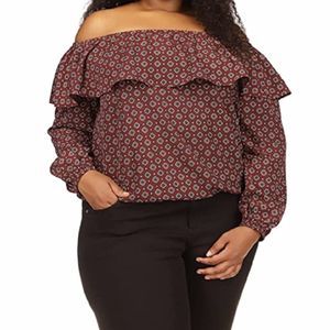 NWT $88 Michael Kors Ruffle Off Shoulder Peasant Top Plus Size 2X Merlot Color